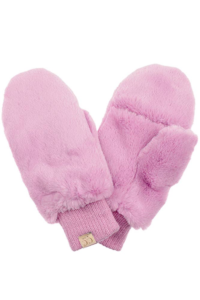 C.C Kids Faux Fur Convertible Mitten Glove: Hot Pink