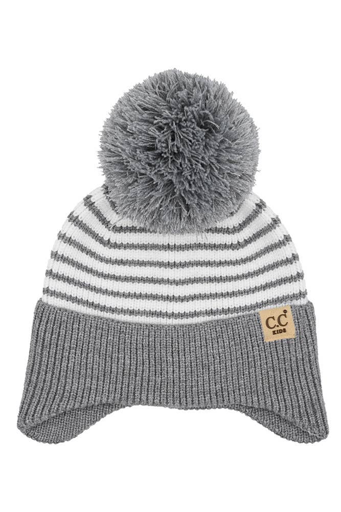 C.C Kids Stripe Earflap Yarn Pom Beanie Winter Hat: Unicorn