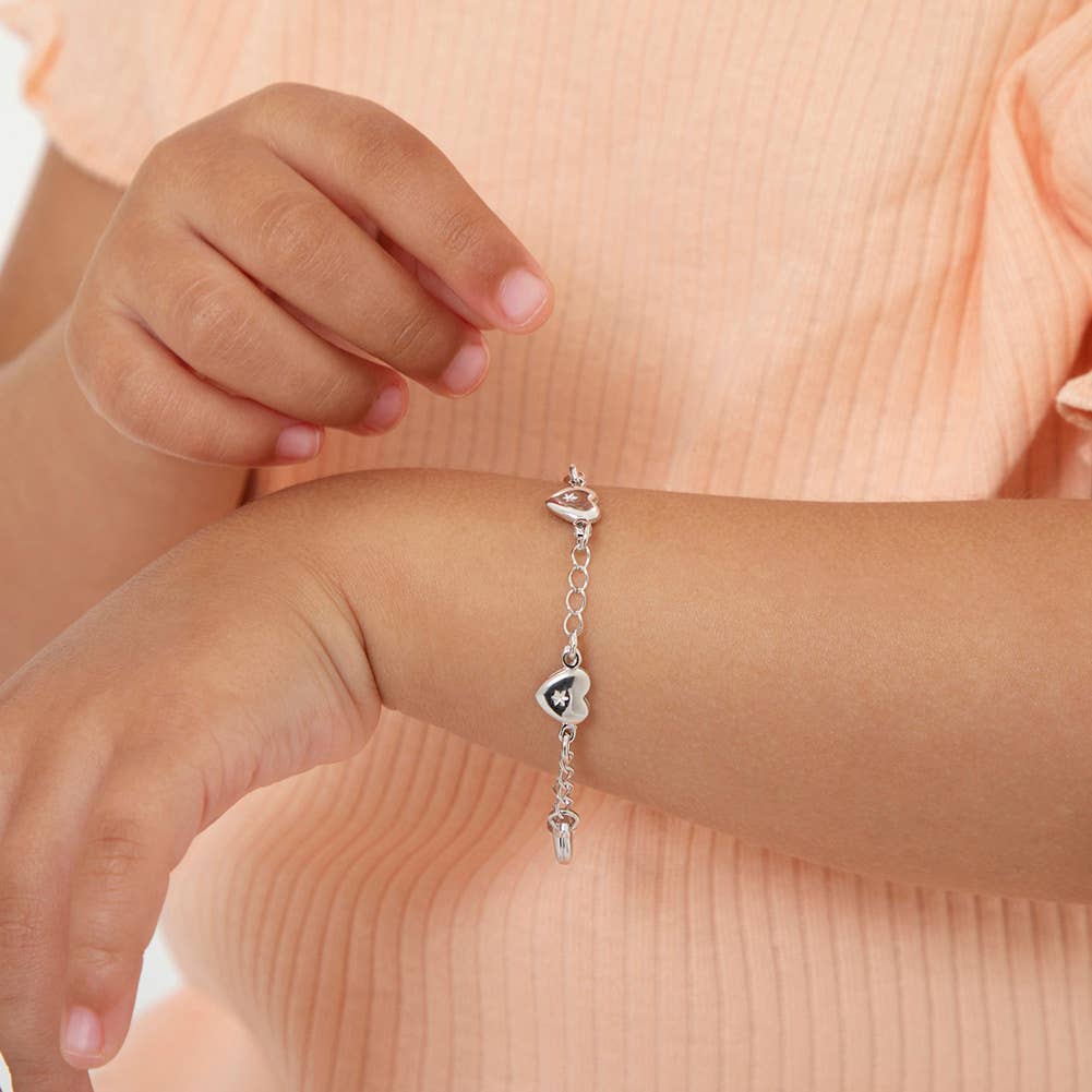 5" CZ Heart Charm Toddler Bracelet - Sterling Silver