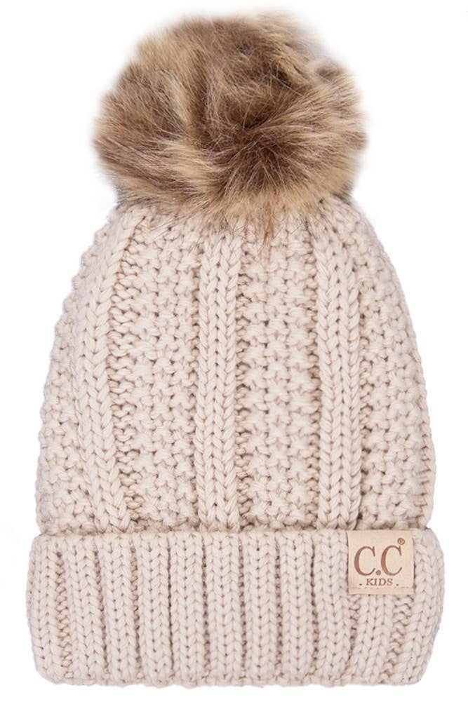 CC Kids Solid Color Lining Beanie: Ivory