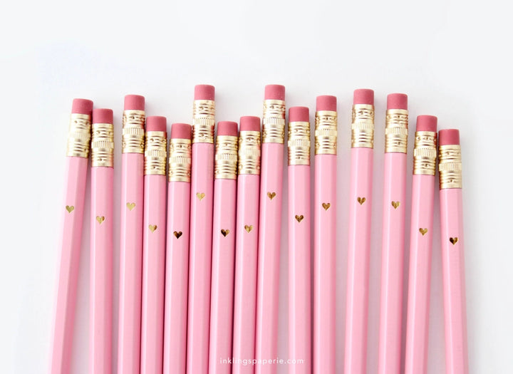 Full Length Pencils - Gold Heart/Pink