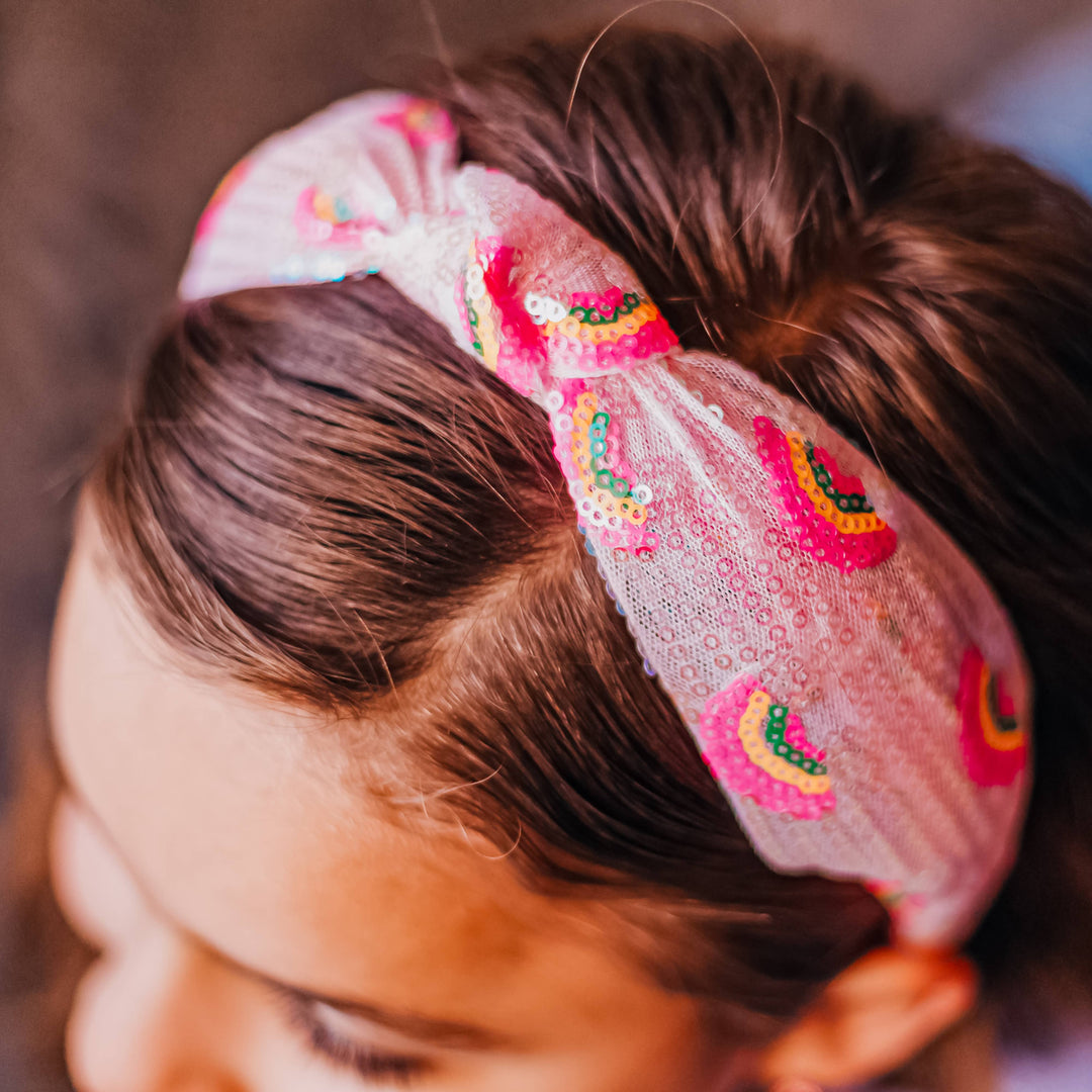 Kids Sequin Knot Headband - Rainbow: Pink