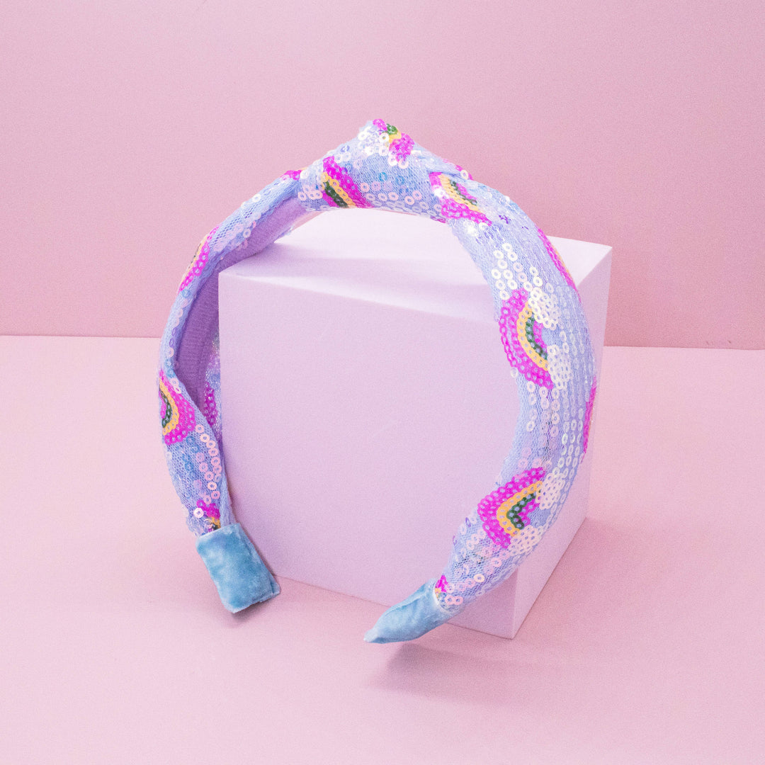 Kids Sequin Knot Headband - Rainbow: Pink