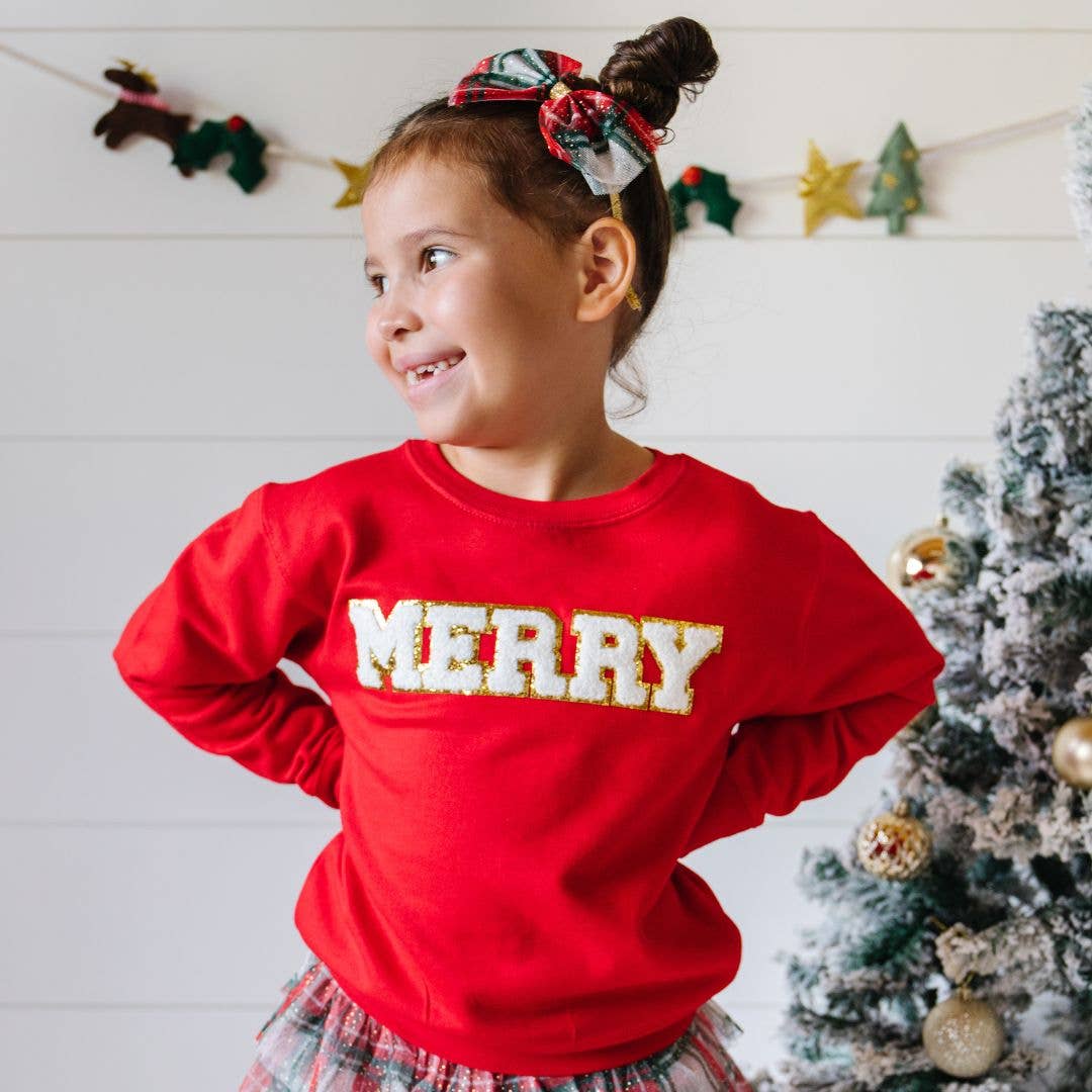 Merry Patch Christmas Sweatshirt - Kids Holiday Sweatshirt: 2T