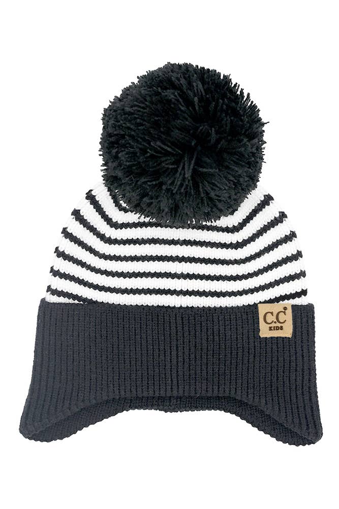 C.C Kids Stripe Earflap Yarn Pom Beanie Winter Hat: Unicorn