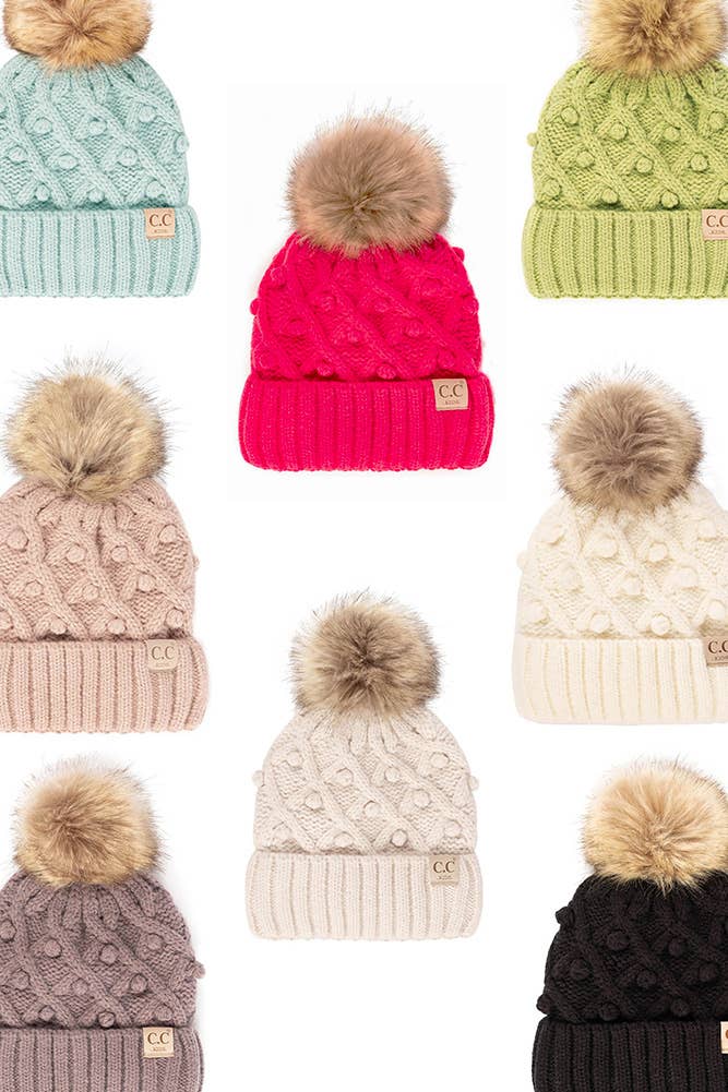 C.C Bobble Beanie Kids Hat: Ivory