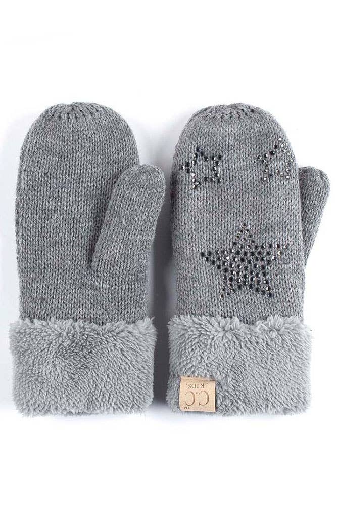 C.C Kids Star Rhinestone Fur Cuff Knitted Mitten: Indi pink