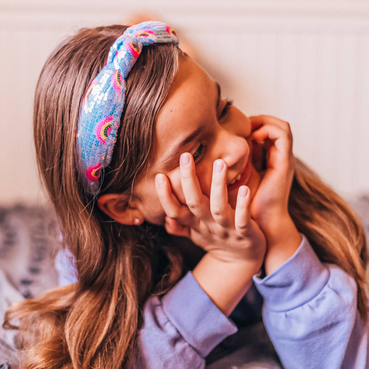 Kids Sequin Knot Headband - Rainbow: Pink