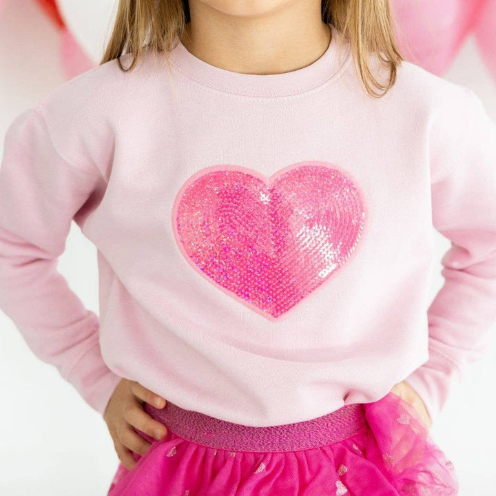 Heart Sequin Patch Valentine's Day Sweatshirt - Pink - Kids: 2T