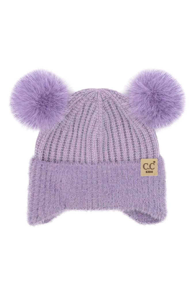 C.C Kids Fur Earflap Pom Pom Beanie Winter Hat: Pink