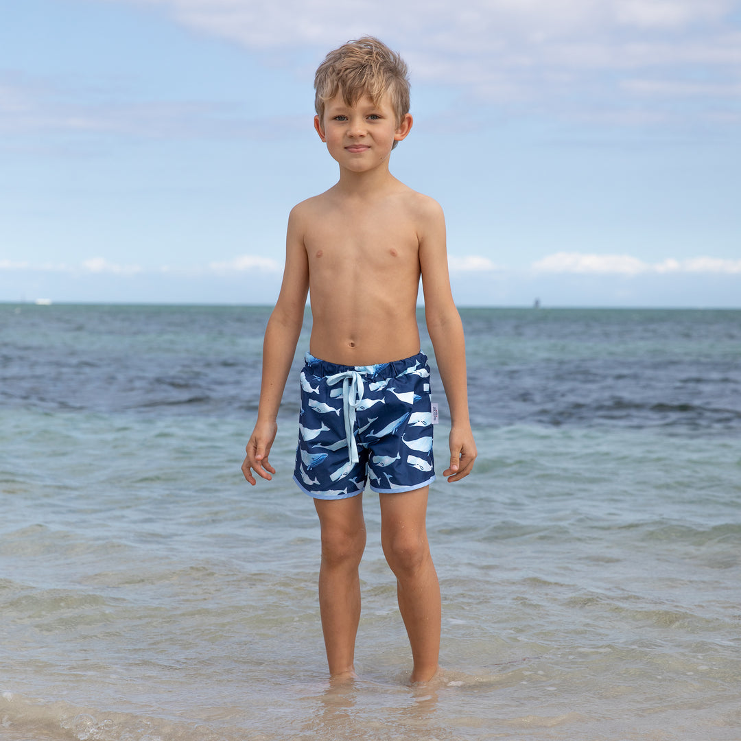 Watercolor Whales Swim Trunks