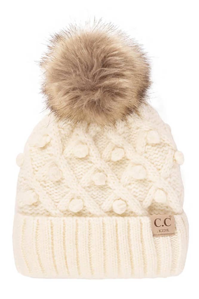 C.C Bobble Beanie Kids Hat: Ivory