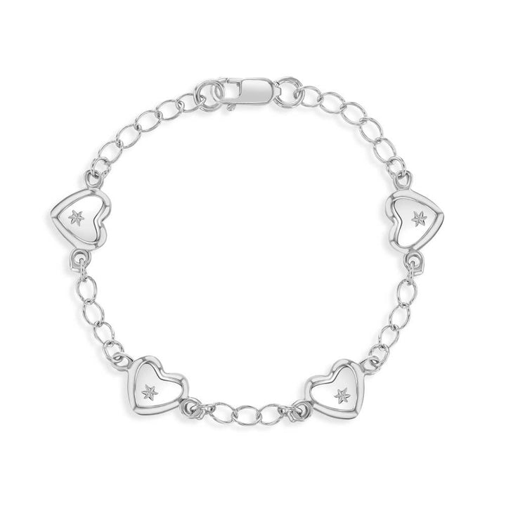 5" CZ Heart Charm Toddler Bracelet - Sterling Silver