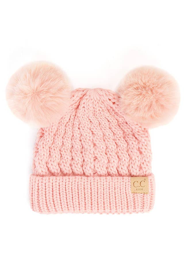 C.C Kids Double Pom Pom All Over Cable Beanie: Lavender