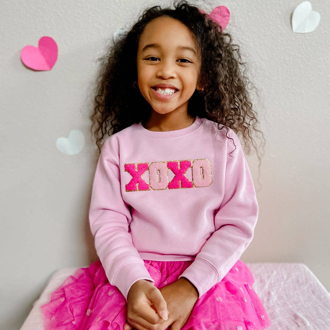 XOXO Patch Valentine's Day Sweatshirt - Pink - Kids Clothing: 3T