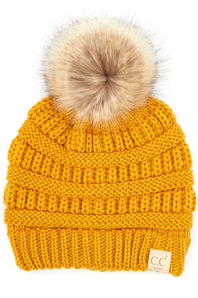 C.C Kids Solid Ribbed Beanie with Pom: Indi Pink