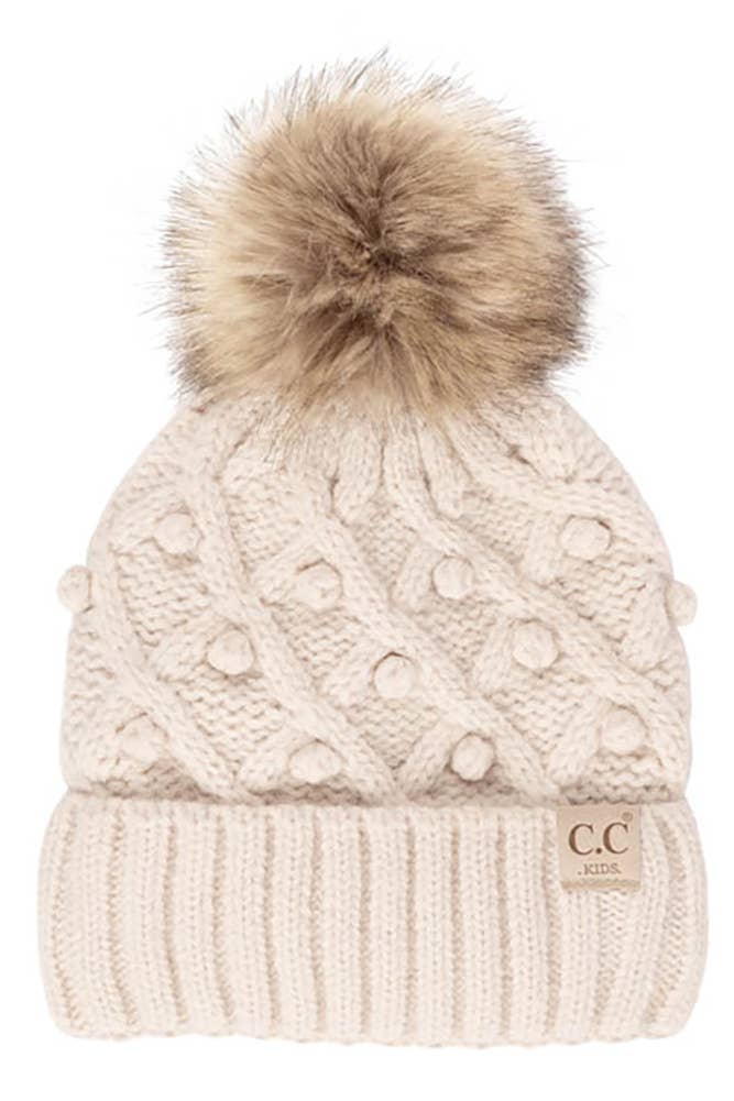 C.C Bobble Beanie Kids Hat: Ivory