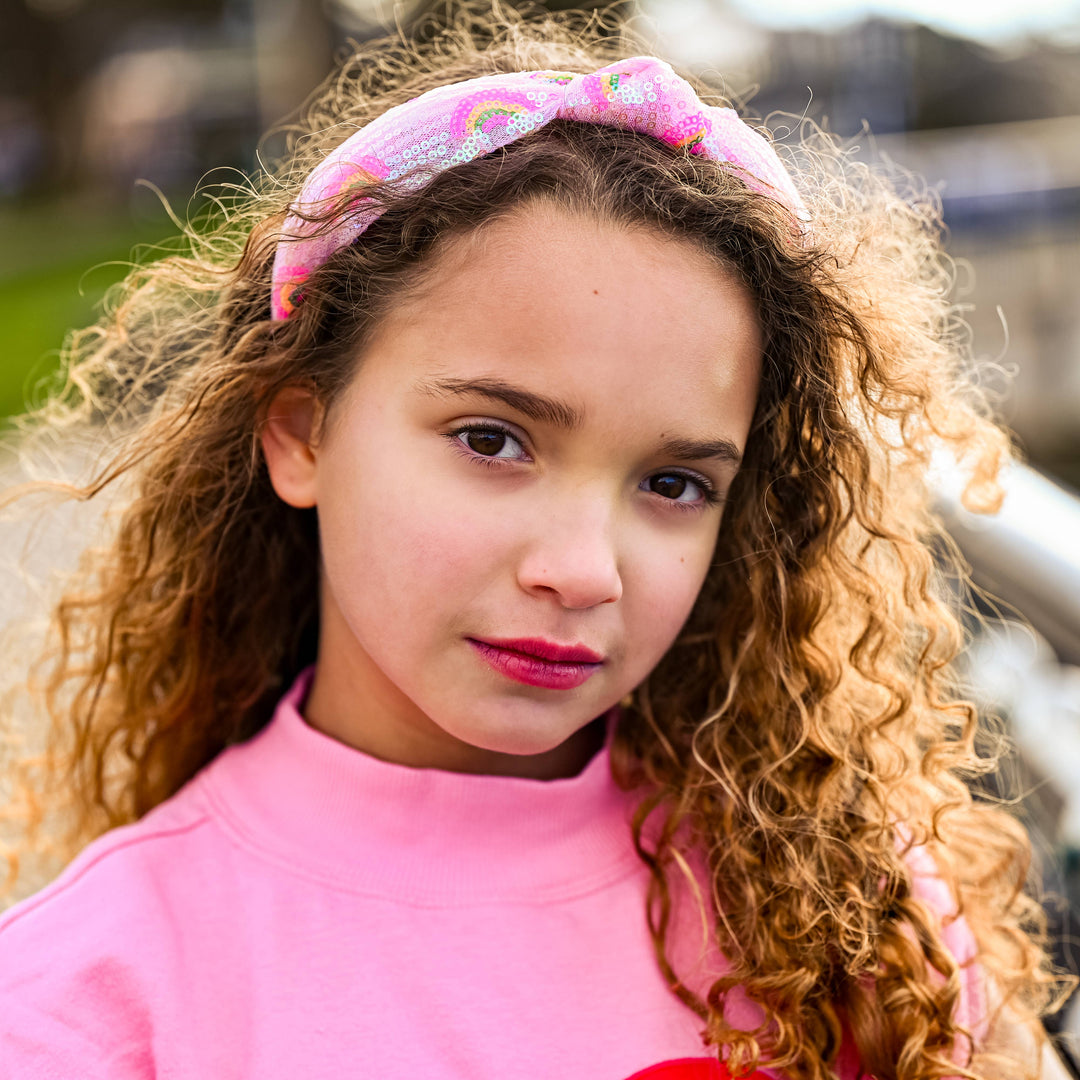 Kids Sequin Knot Headband - Rainbow: Pink