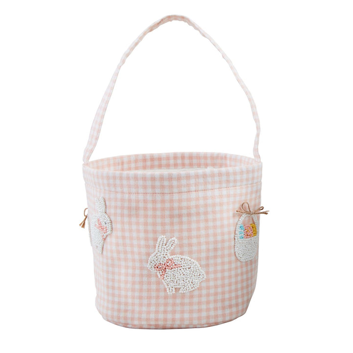 Pink Gingham Beaded Easter Basket