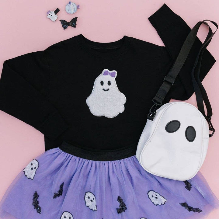 Girly Ghost Patch Halloween Sweatshirt - Kids Halloween: 2T