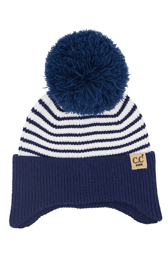 C.C Kids Stripe Earflap Yarn Pom Beanie Winter Hat: Unicorn