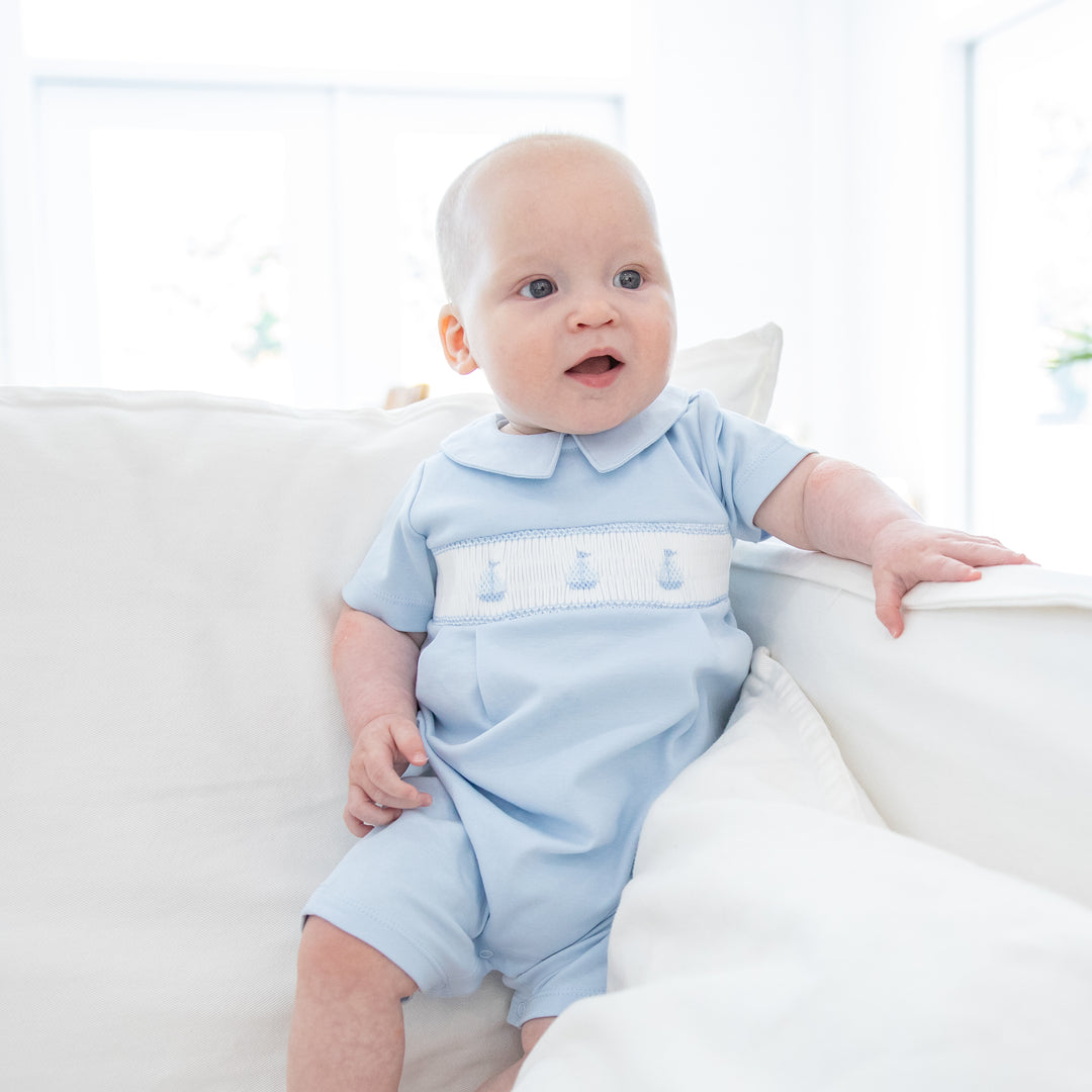 Set Sail Smocked Shortall-Chatham Bars Blue