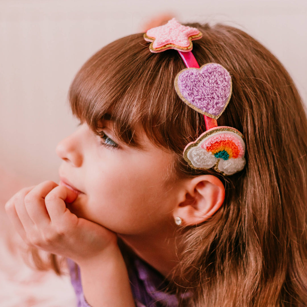 Chenille Rainbow/Heart/Star InterchangeableHeadband and Hair Clips