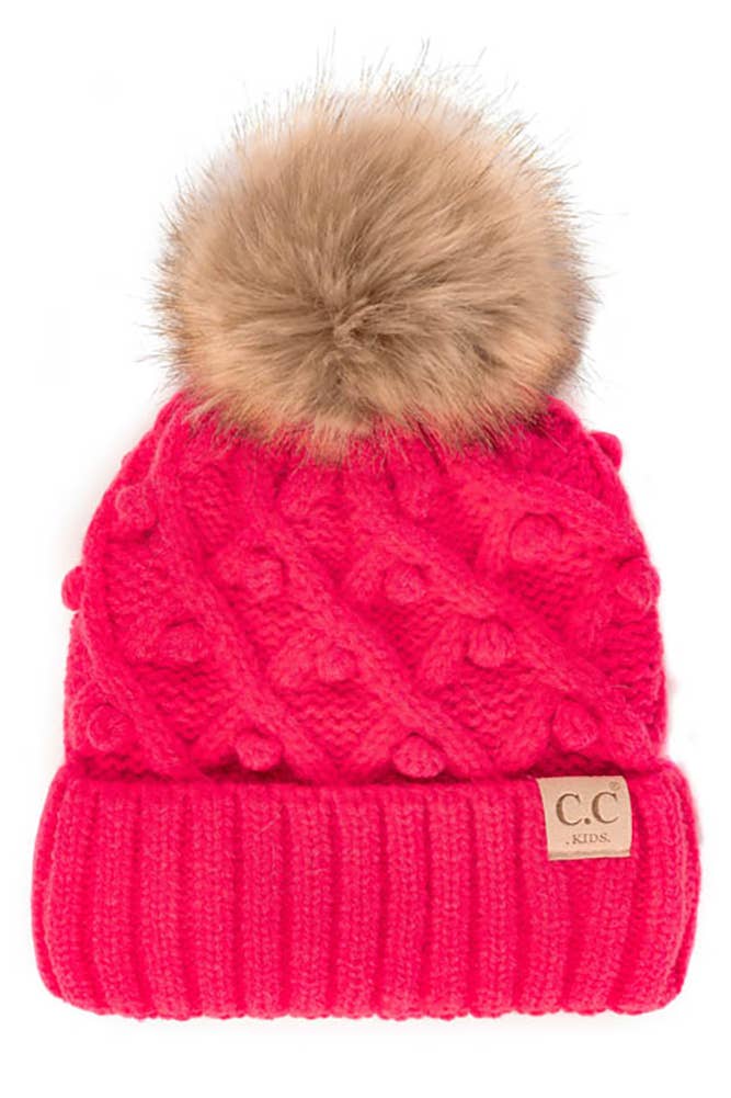 C.C Bobble Beanie Kids Hat: Ivory