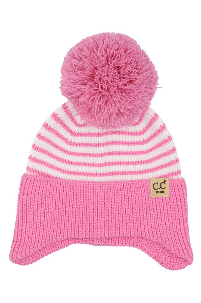 C.C Kids Stripe Earflap Yarn Pom Beanie Winter Hat: Unicorn