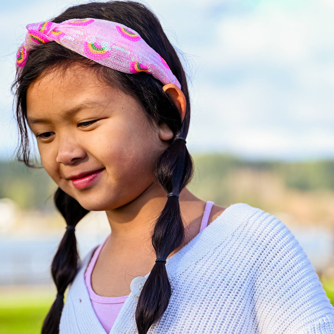 Kids Sequin Knot Headband - Rainbow: Pink