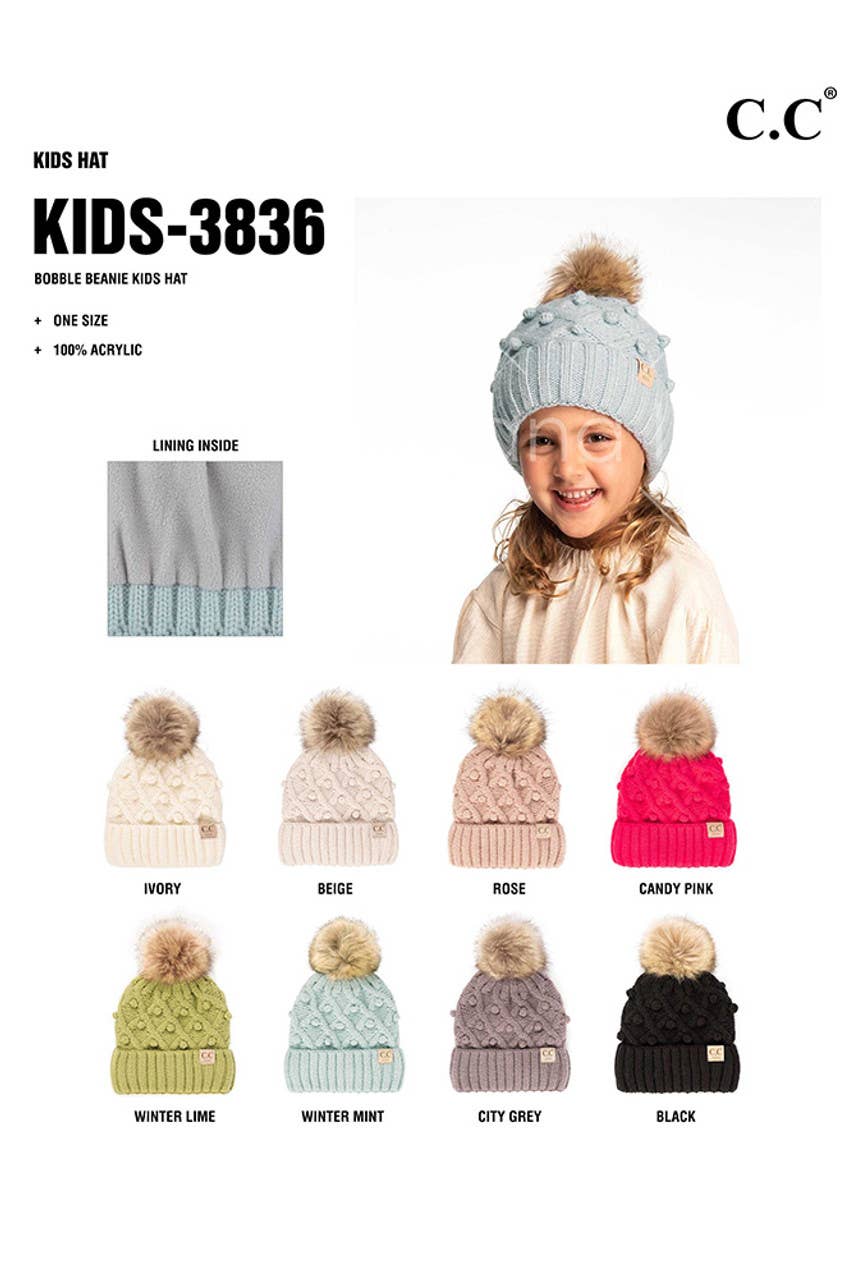 C.C Bobble Beanie Kids Hat: Ivory