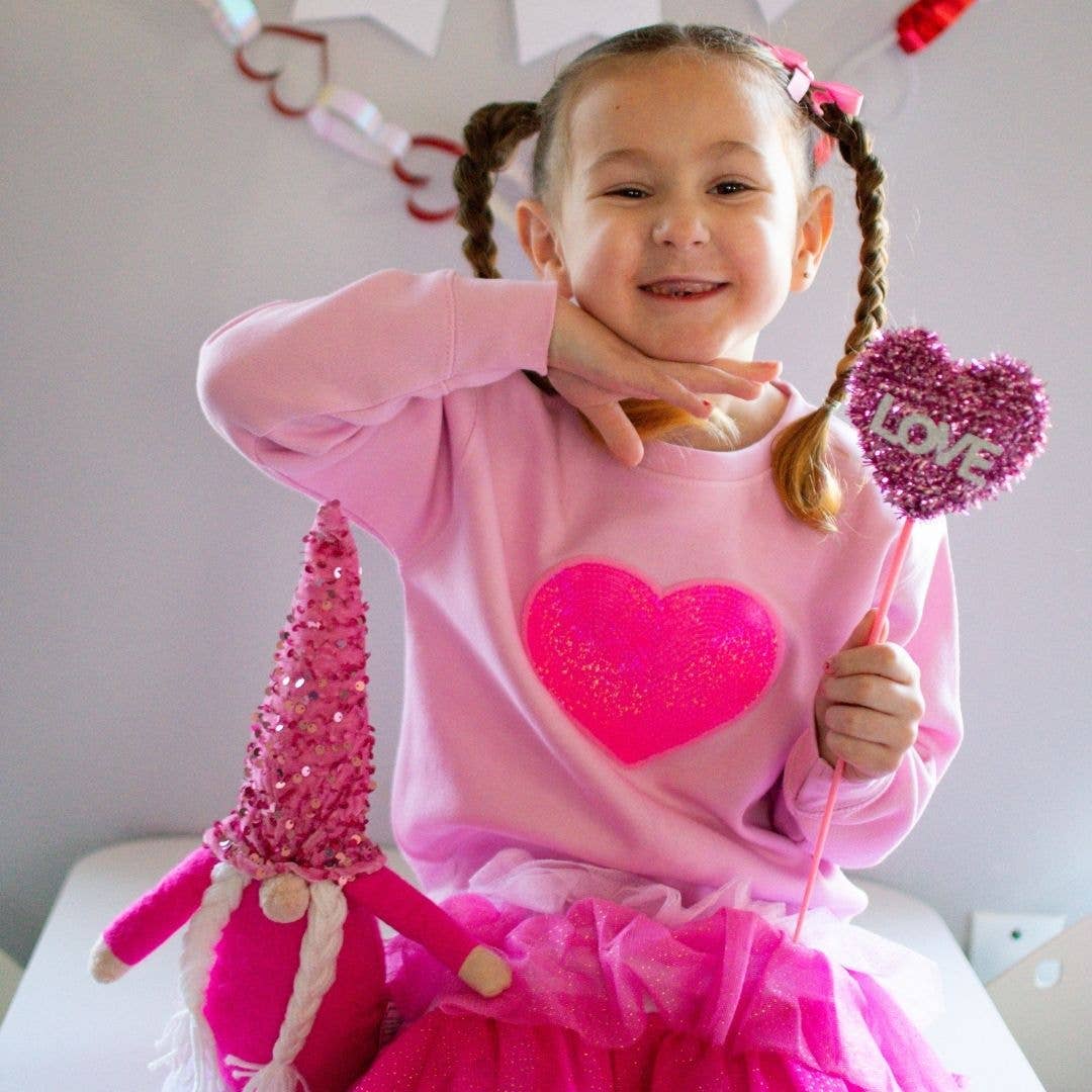 Heart Sequin Patch Valentine's Day Sweatshirt - Pink - Kids: 5/6Y