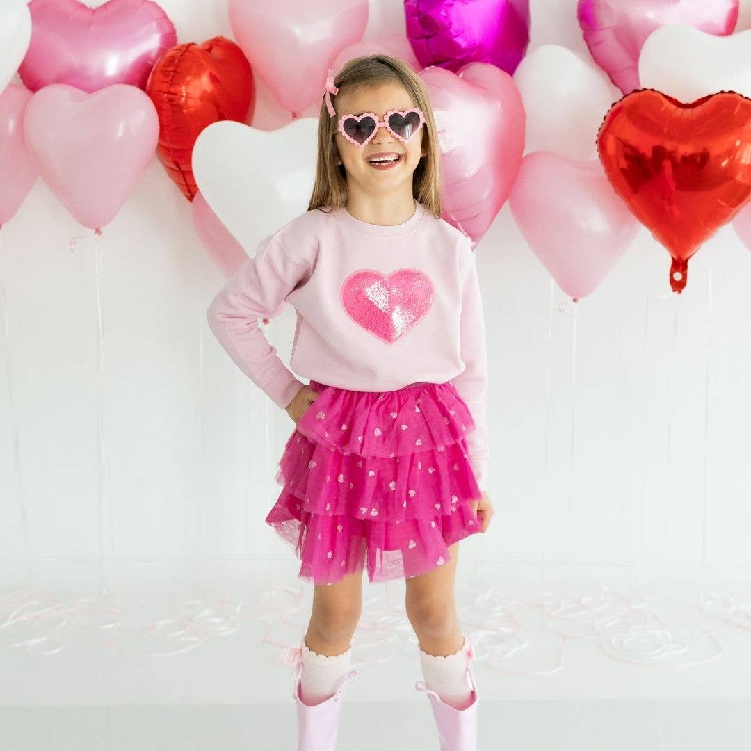 Heart Sequin Patch Valentine's Day Sweatshirt - Pink - Kids: 2T