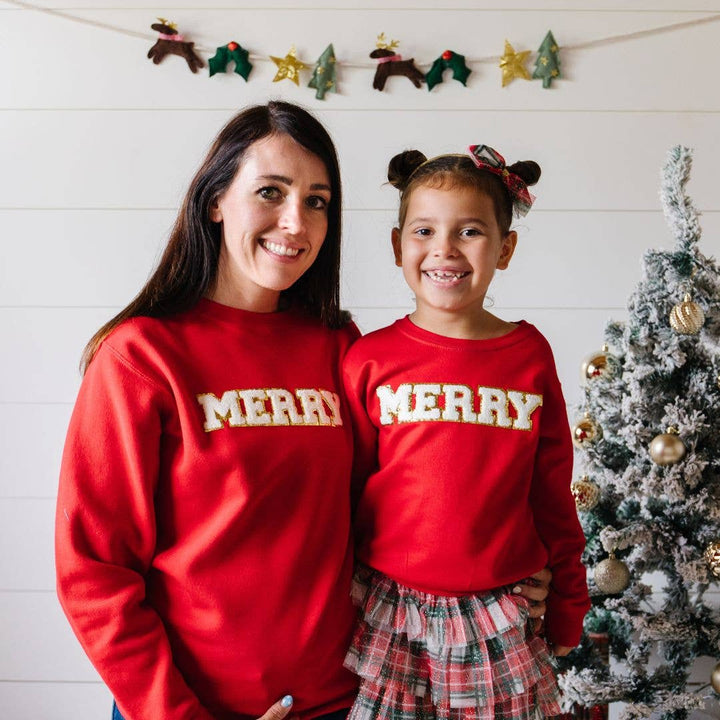 Merry Patch Christmas Sweatshirt - Kids Holiday Sweatshirt: 2T