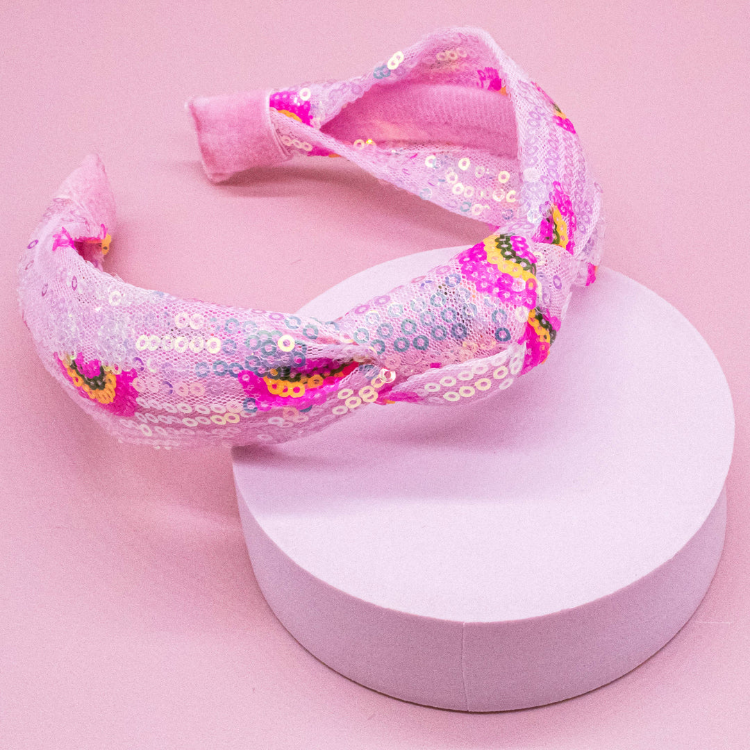 Kids Sequin Knot Headband - Rainbow: Pink