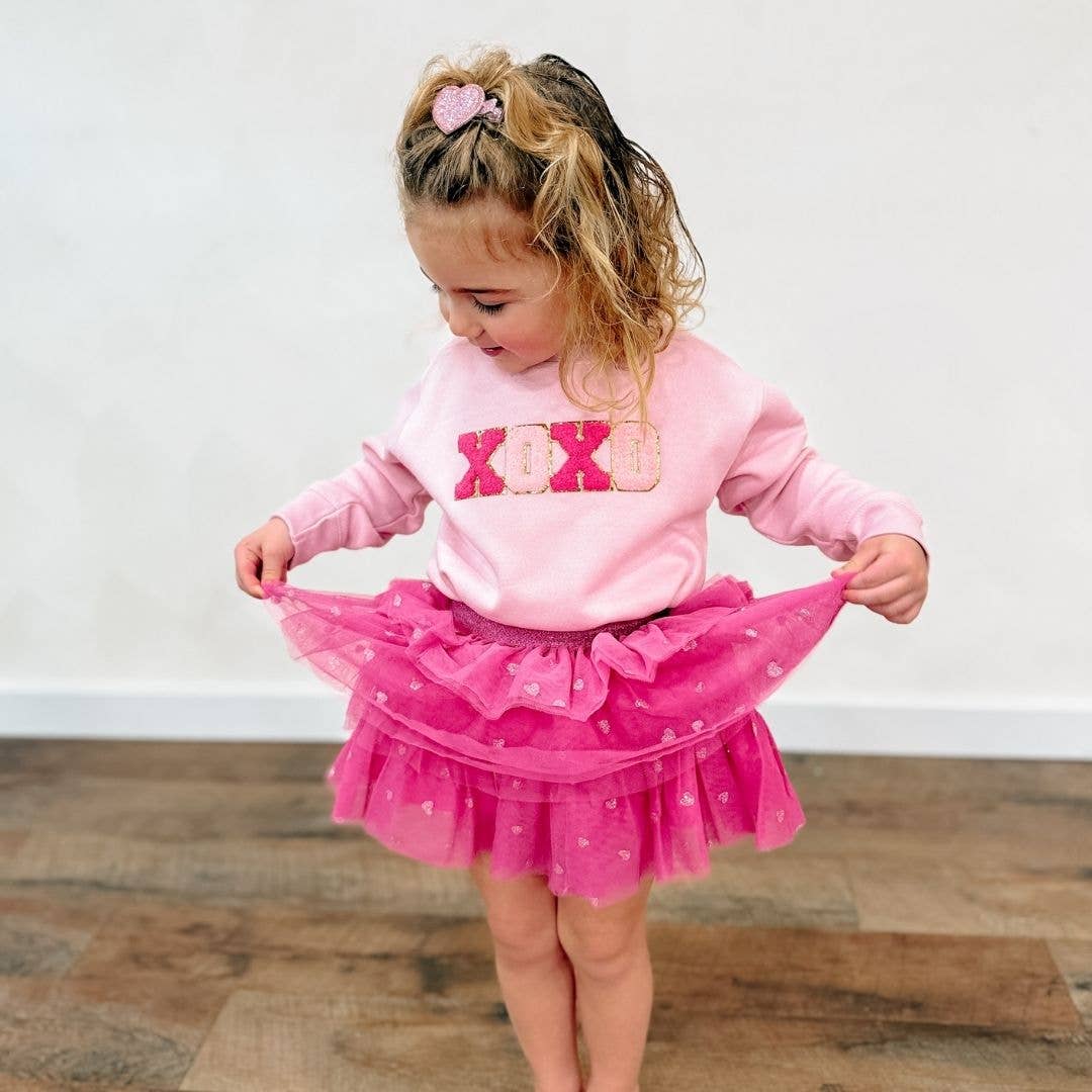 XOXO Patch Valentine's Day Sweatshirt - Pink - Kids Clothing: 3T