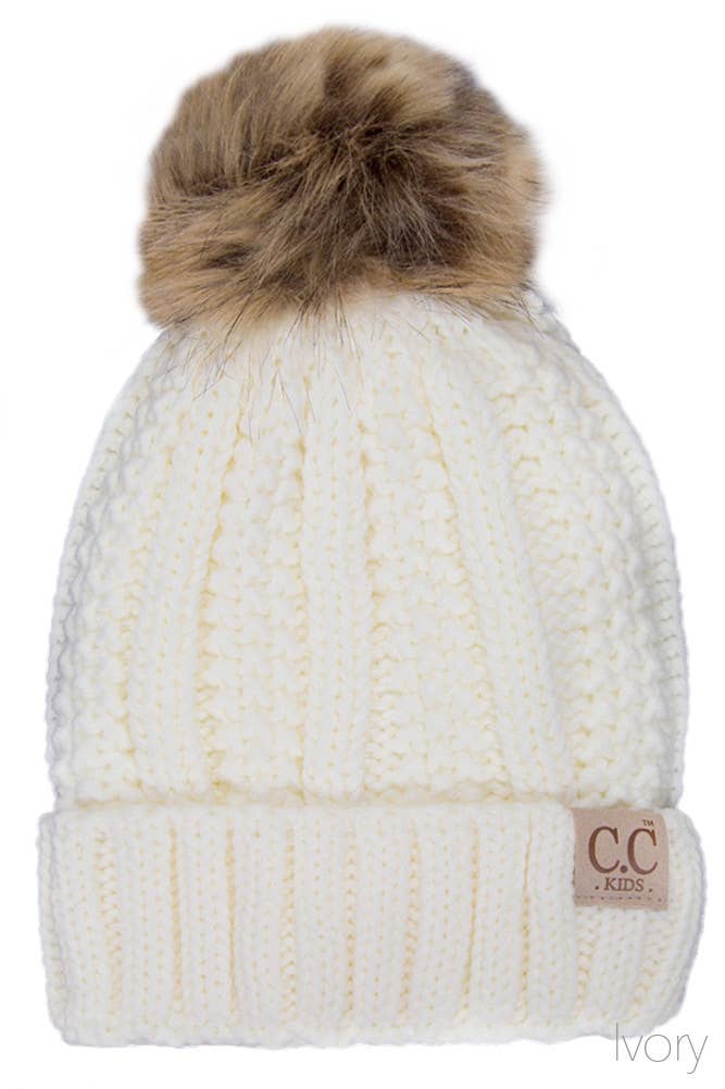 CC Kids Solid Color Lining Beanie: Ivory