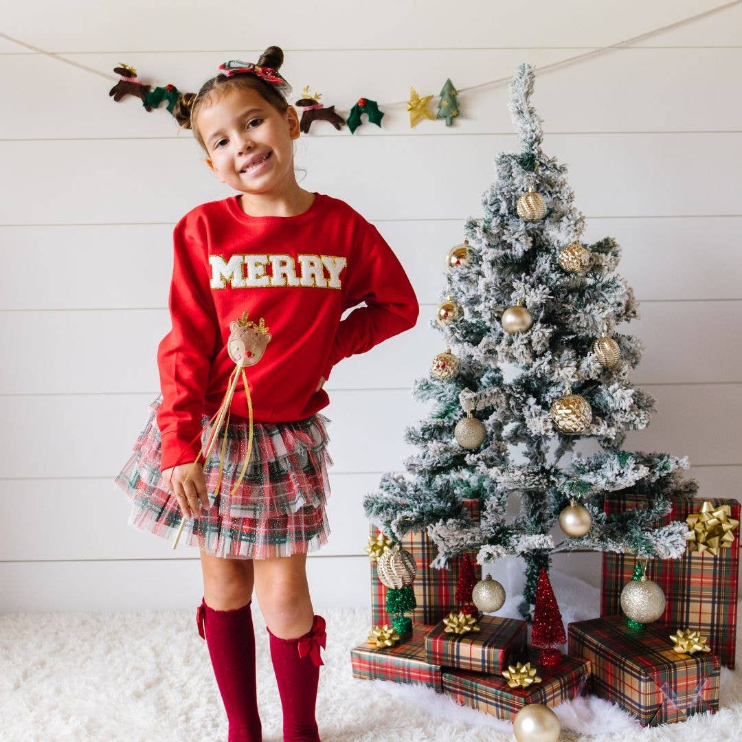 Merry Patch Christmas Sweatshirt - Kids Holiday Sweatshirt: 2T