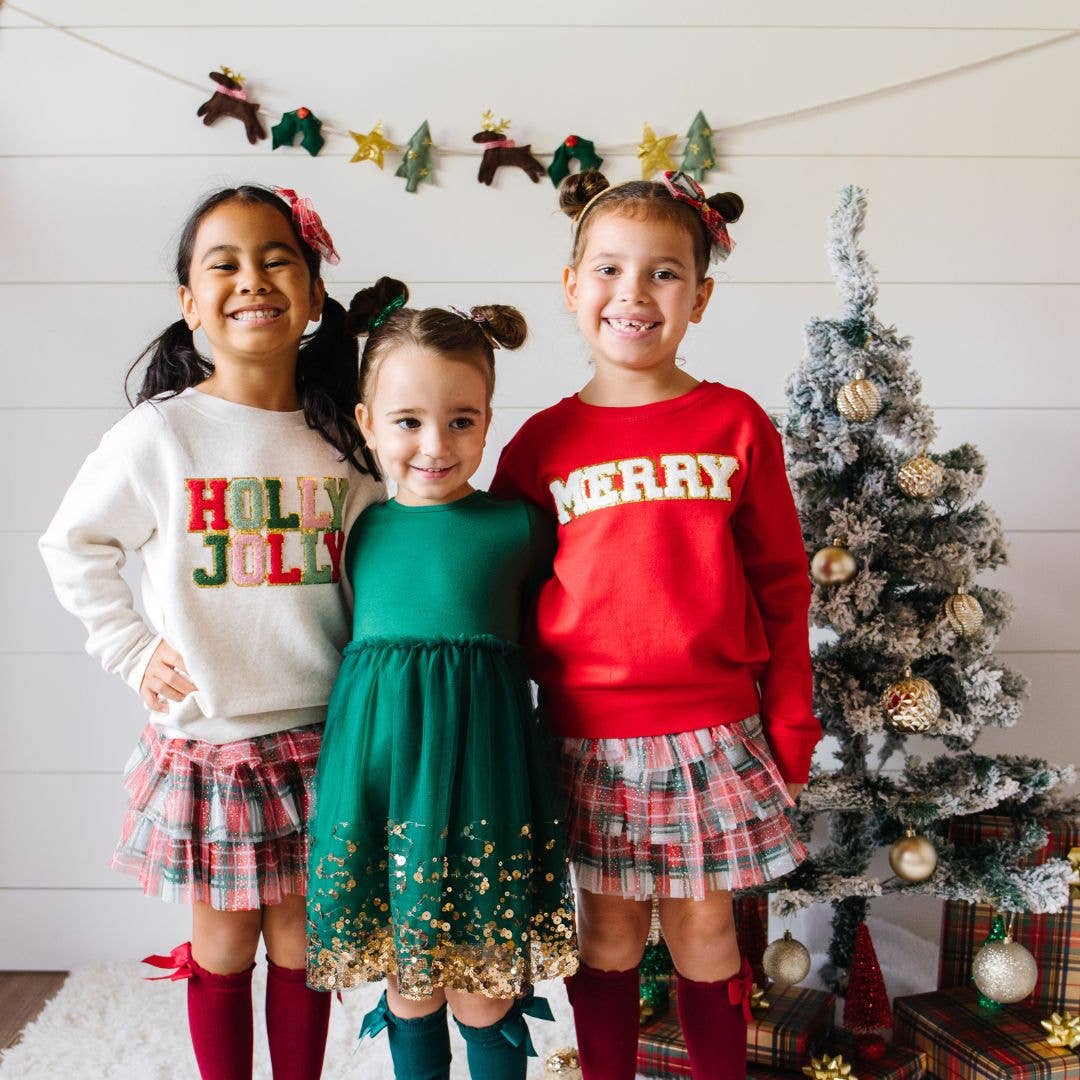 Merry Patch Christmas Sweatshirt - Kids Holiday Sweatshirt: 5/6Y