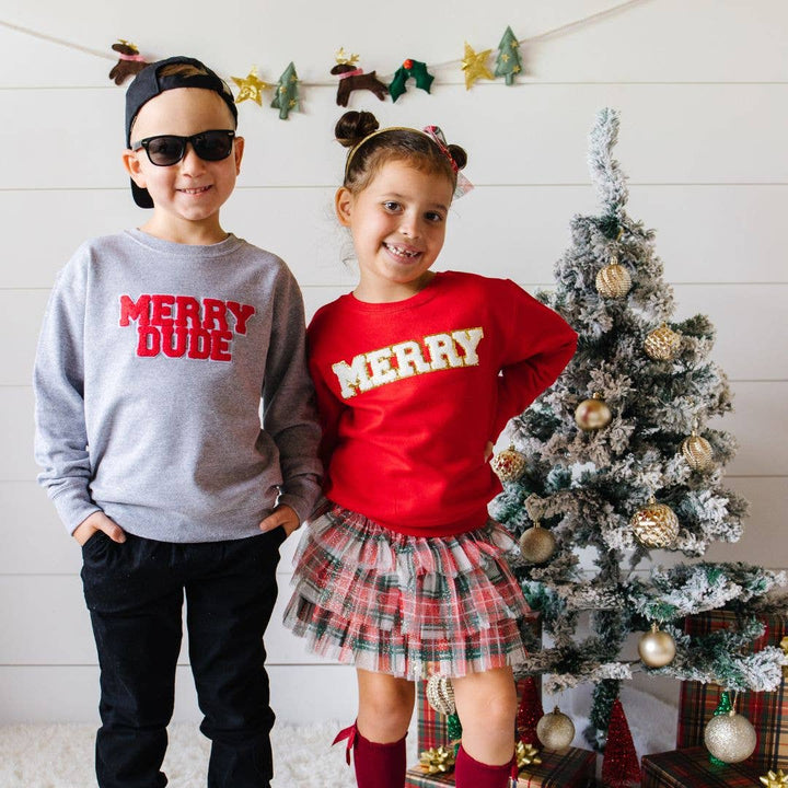 Merry Patch Christmas Sweatshirt - Kids Holiday Sweatshirt: 2T