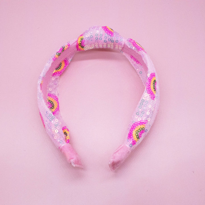 Kids Sequin Knot Headband - Rainbow: Pink