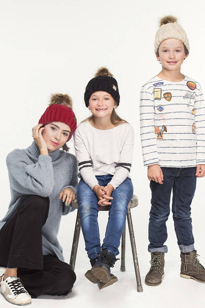 CC Kids Solid Color Lining Beanie: Red