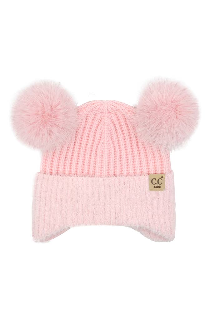 C.C Kids Fur Earflap Pom Pom Beanie Winter Hat: Pink