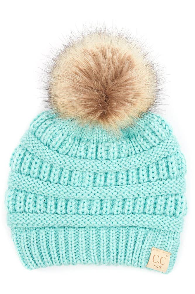 C.C Kids Solid Ribbed Beanie with Pom: New Candy Pink