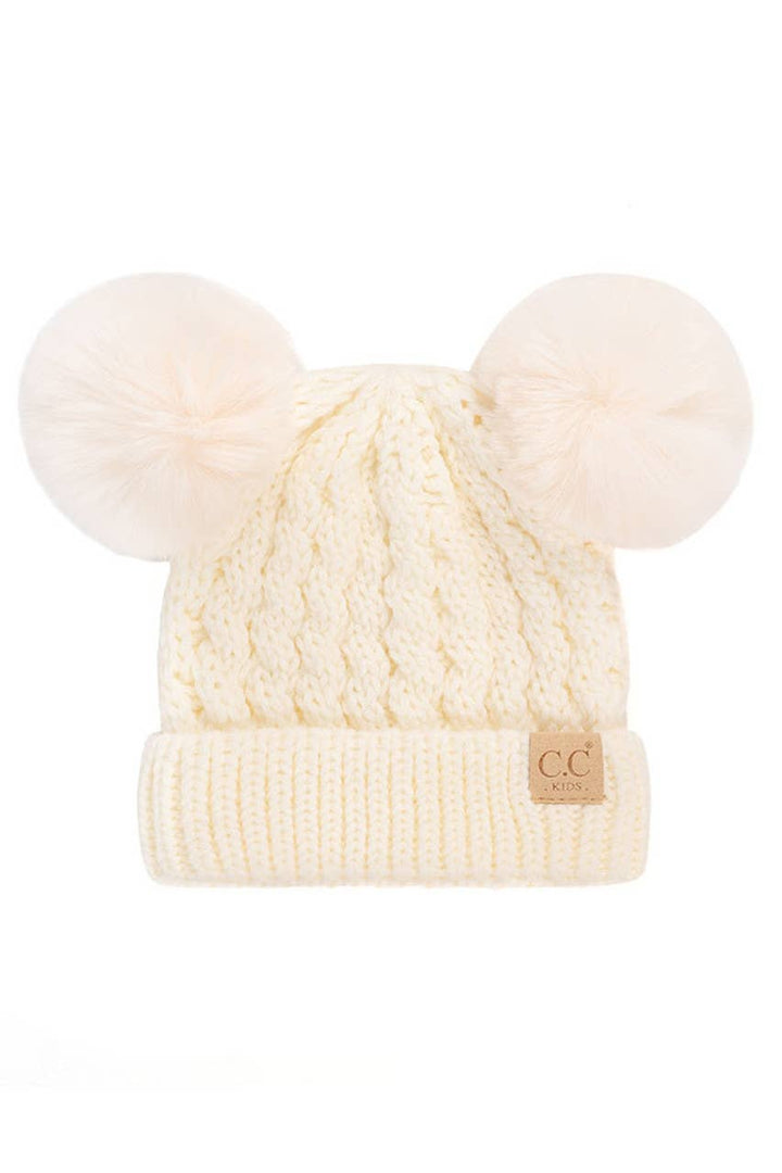 C.C Kids Double Pom Pom All Over Cable Beanie: Lavender