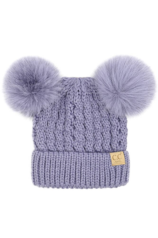 C.C Kids Double Pom Pom All Over Cable Beanie: Lavender