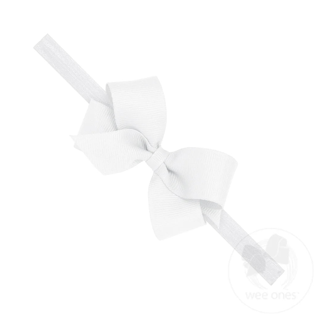 Mini Hair Bow on a Soft Elastic Baby Band-White