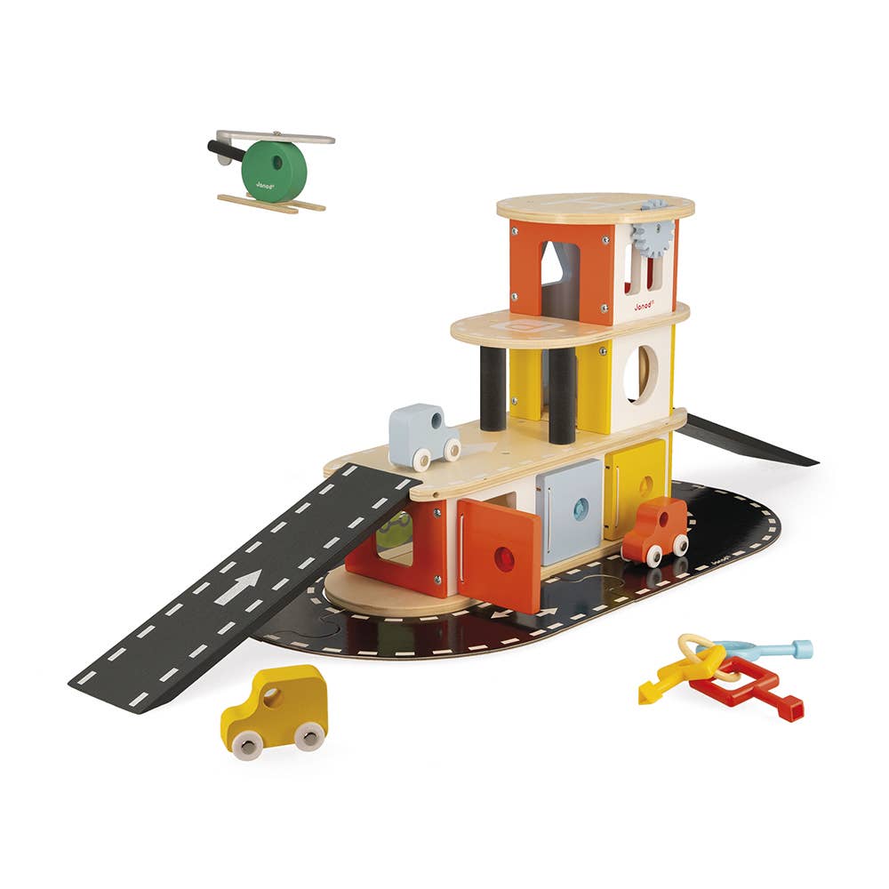 Bolid | Garage | Wooden toy | 4 vehicles included