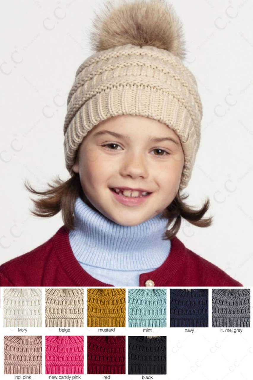 C.C Kids Solid Ribbed Beanie with Pom: New Candy Pink