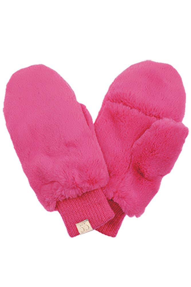 C.C Kids Faux Fur Convertible Mitten Glove: Hot Pink